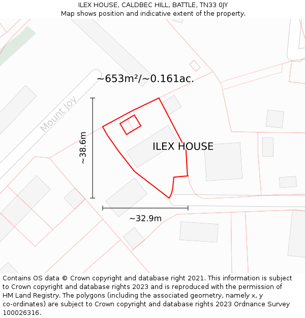 ILEX HOUSE, CALDBEC HILL, BATTLE, TN33 0JY: Plot and title map