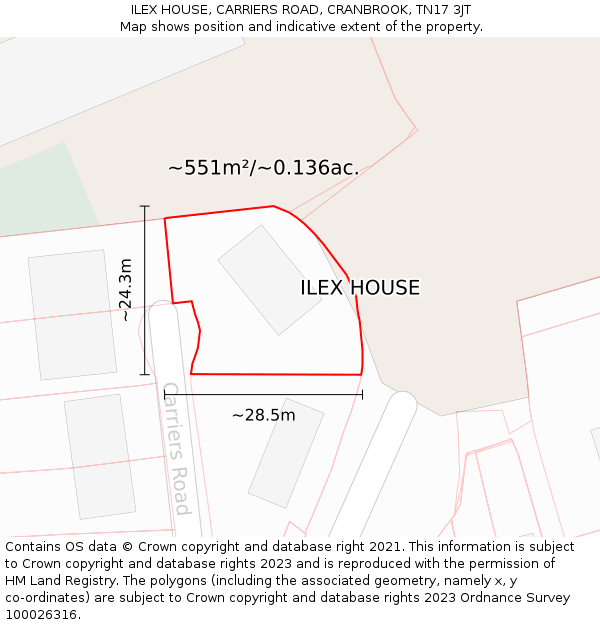 ILEX HOUSE, CARRIERS ROAD, CRANBROOK, TN17 3JT: Plot and title map