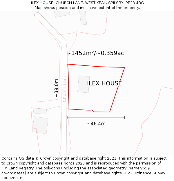 ILEX HOUSE, CHURCH LANE, WEST KEAL, SPILSBY, PE23 4BG: Plot and title map