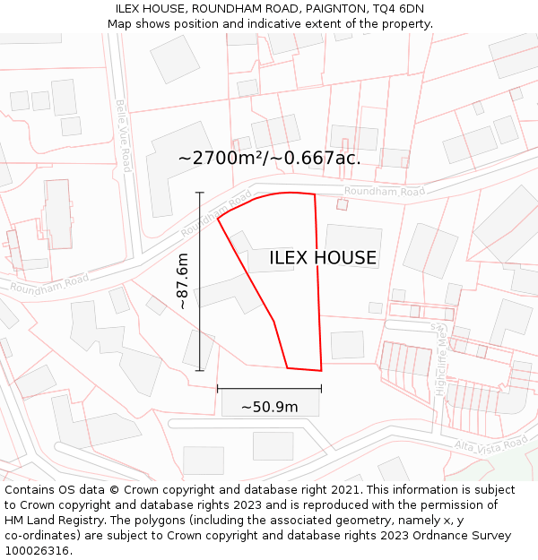ILEX HOUSE, ROUNDHAM ROAD, PAIGNTON, TQ4 6DN: Plot and title map