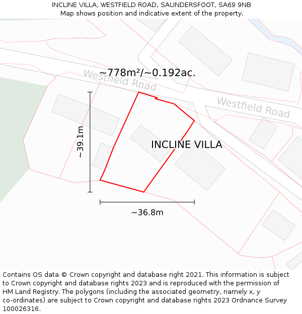 INCLINE VILLA, WESTFIELD ROAD, SAUNDERSFOOT, SA69 9NB: Plot and title map