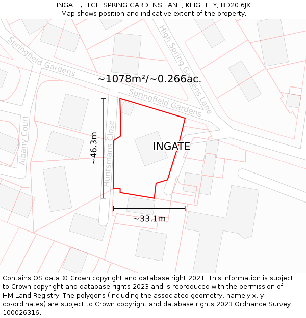 INGATE, HIGH SPRING GARDENS LANE, KEIGHLEY, BD20 6JX: Plot and title map