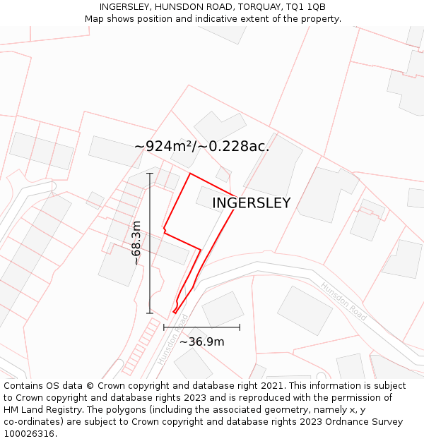 INGERSLEY, HUNSDON ROAD, TORQUAY, TQ1 1QB: Plot and title map