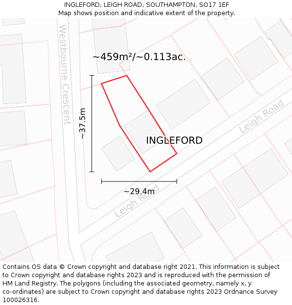 INGLEFORD, LEIGH ROAD, SOUTHAMPTON, SO17 1EF: Plot and title map