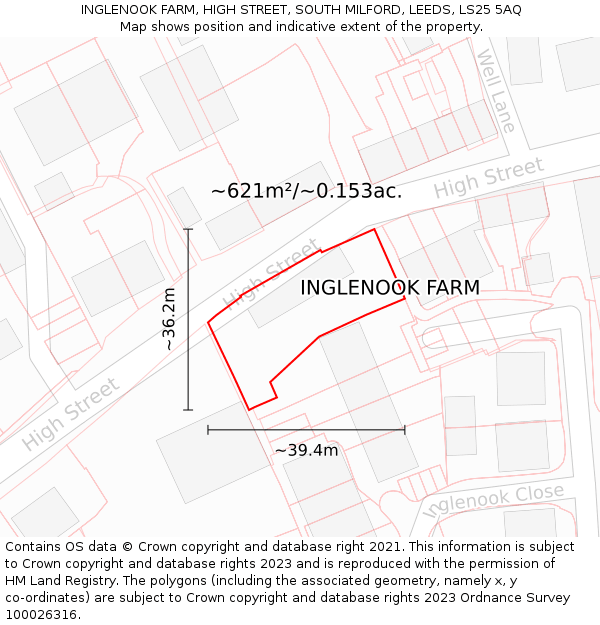 INGLENOOK FARM, HIGH STREET, SOUTH MILFORD, LEEDS, LS25 5AQ: Plot and title map