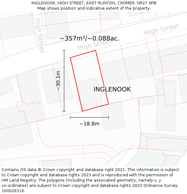 INGLENOOK, HIGH STREET, EAST RUNTON, CROMER, NR27 9PB: Plot and title map