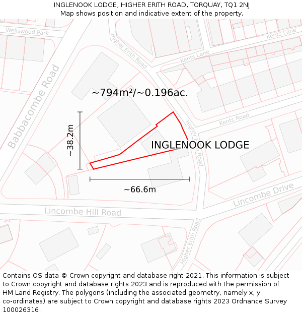 INGLENOOK LODGE, HIGHER ERITH ROAD, TORQUAY, TQ1 2NJ: Plot and title map