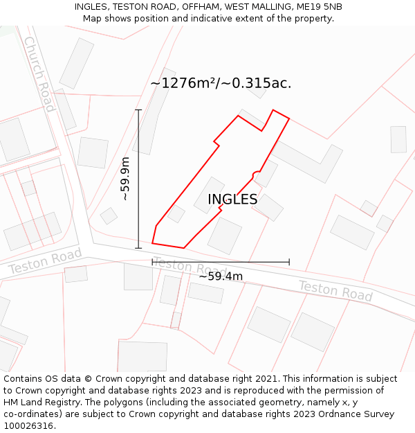 INGLES, TESTON ROAD, OFFHAM, WEST MALLING, ME19 5NB: Plot and title map