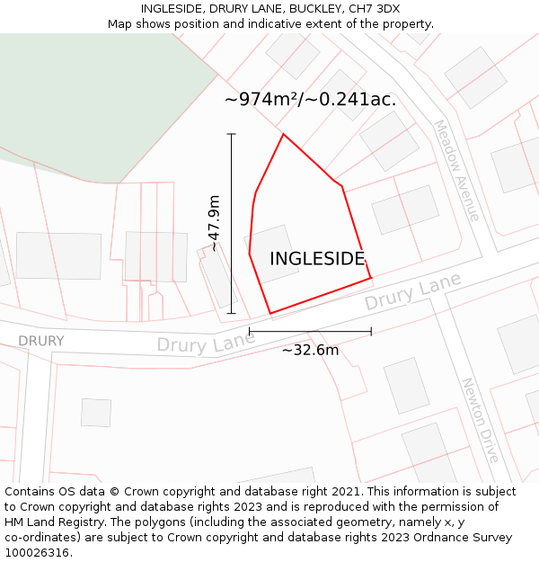 INGLESIDE, DRURY LANE, BUCKLEY, CH7 3DX: Plot and title map