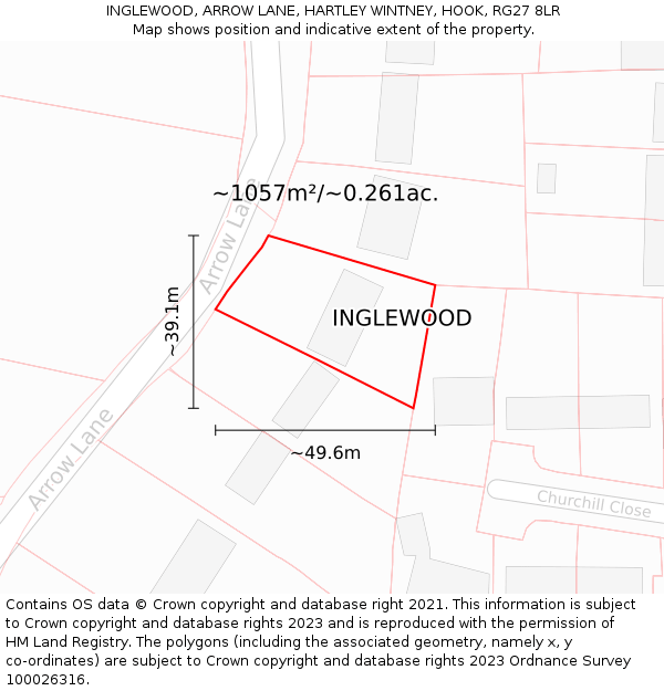 INGLEWOOD, ARROW LANE, HARTLEY WINTNEY, HOOK, RG27 8LR: Plot and title map