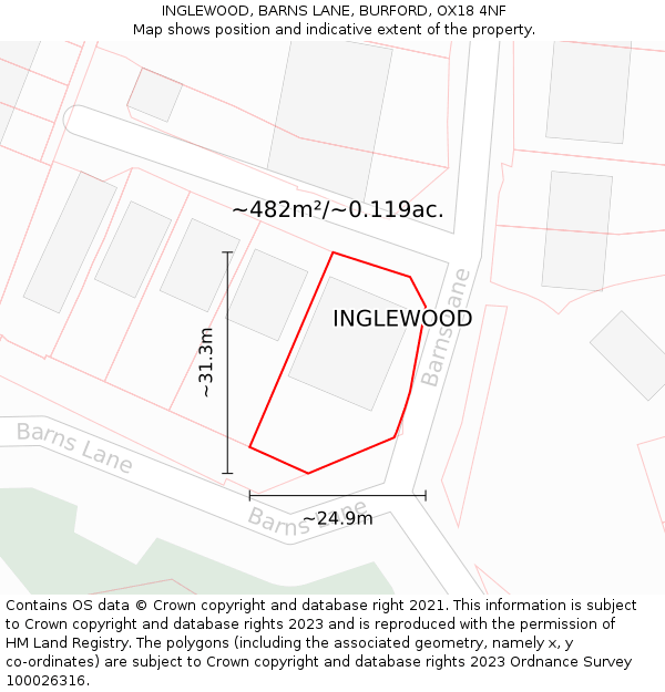 INGLEWOOD, BARNS LANE, BURFORD, OX18 4NF: Plot and title map