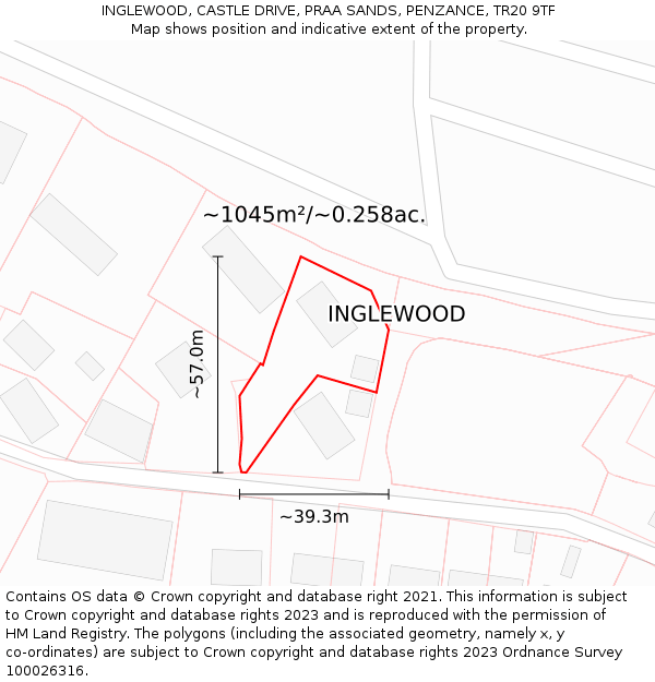 INGLEWOOD, CASTLE DRIVE, PRAA SANDS, PENZANCE, TR20 9TF: Plot and title map