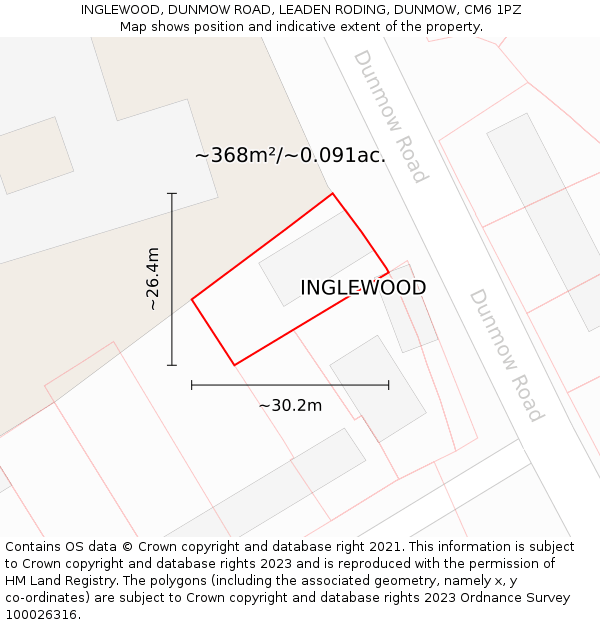 INGLEWOOD, DUNMOW ROAD, LEADEN RODING, DUNMOW, CM6 1PZ: Plot and title map