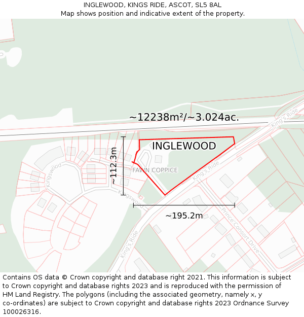 INGLEWOOD, KINGS RIDE, ASCOT, SL5 8AL: Plot and title map