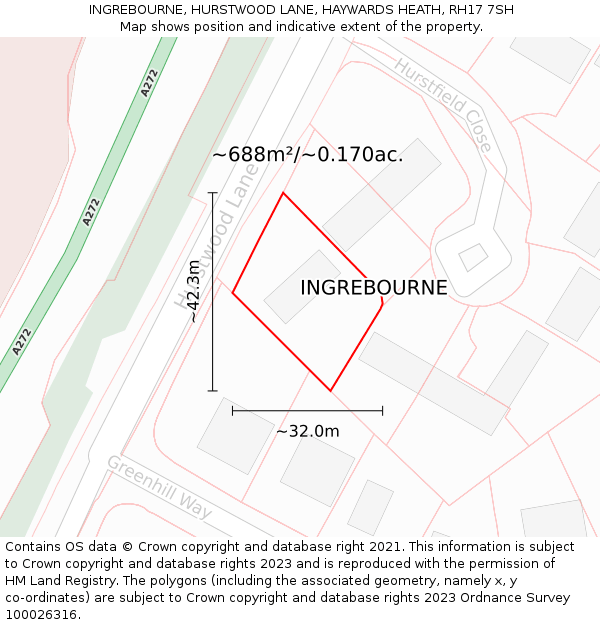 INGREBOURNE, HURSTWOOD LANE, HAYWARDS HEATH, RH17 7SH: Plot and title map