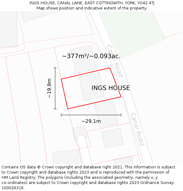 INGS HOUSE, CANAL LANE, EAST COTTINGWITH, YORK, YO42 4TJ: Plot and title map