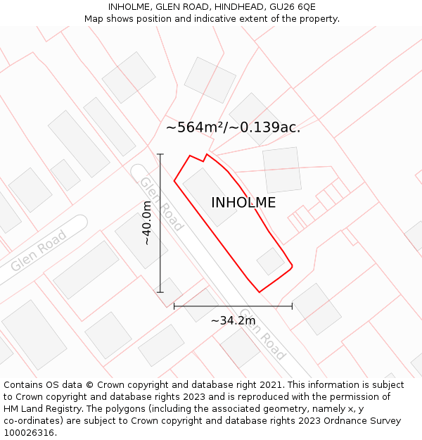 INHOLME, GLEN ROAD, HINDHEAD, GU26 6QE: Plot and title map