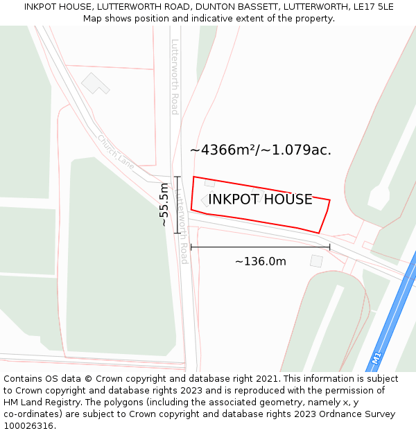 INKPOT HOUSE, LUTTERWORTH ROAD, DUNTON BASSETT, LUTTERWORTH, LE17 5LE: Plot and title map