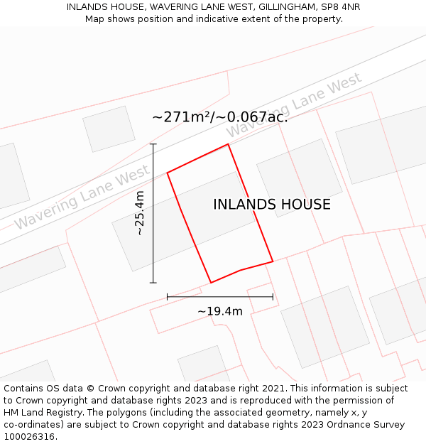 INLANDS HOUSE, WAVERING LANE WEST, GILLINGHAM, SP8 4NR: Plot and title map