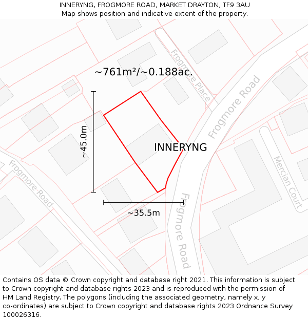 INNERYNG, FROGMORE ROAD, MARKET DRAYTON, TF9 3AU: Plot and title map