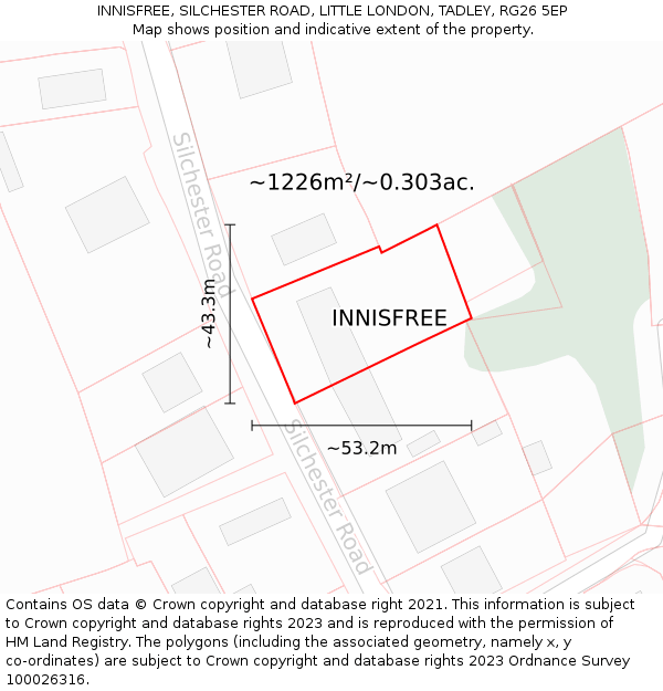 INNISFREE, SILCHESTER ROAD, LITTLE LONDON, TADLEY, RG26 5EP: Plot and title map