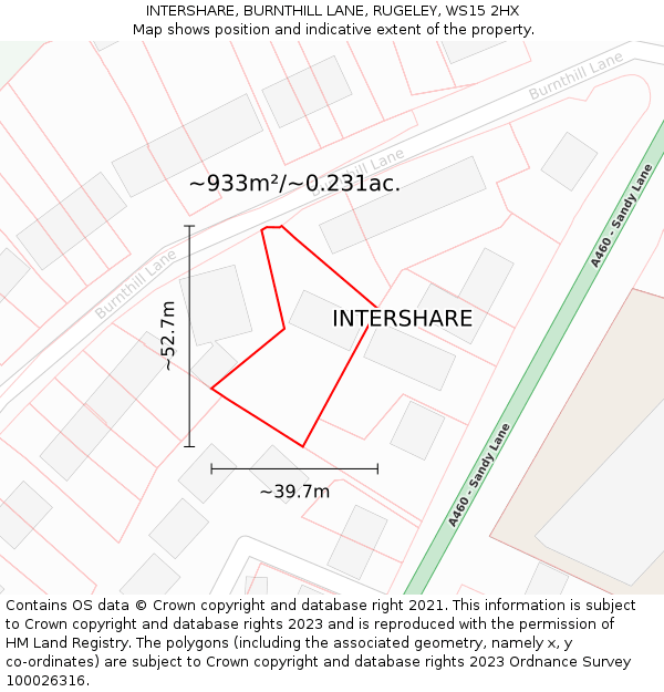 INTERSHARE, BURNTHILL LANE, RUGELEY, WS15 2HX: Plot and title map