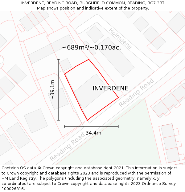 INVERDENE, READING ROAD, BURGHFIELD COMMON, READING, RG7 3BT: Plot and title map