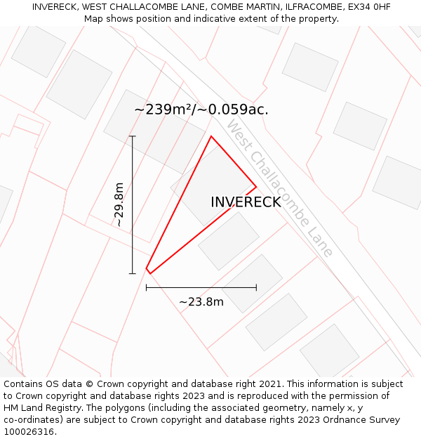 INVERECK, WEST CHALLACOMBE LANE, COMBE MARTIN, ILFRACOMBE, EX34 0HF: Plot and title map