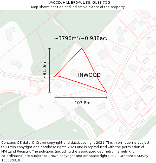 INWOOD, HILL BROW, LISS, GU33 7QG: Plot and title map