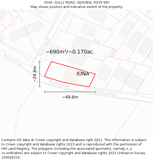IONA, GULLY ROAD, SEAVIEW, PO34 5BY: Plot and title map