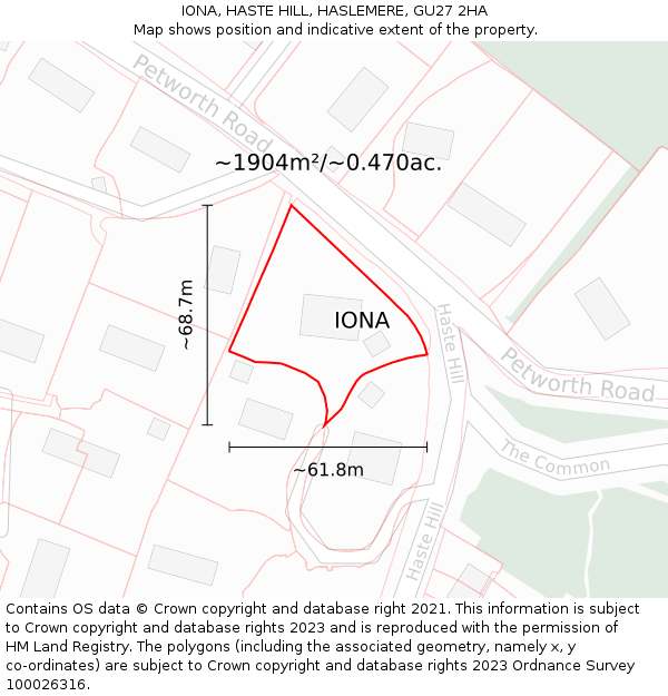 IONA, HASTE HILL, HASLEMERE, GU27 2HA: Plot and title map