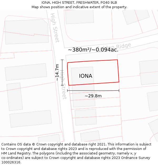 IONA, HIGH STREET, FRESHWATER, PO40 9LB: Plot and title map