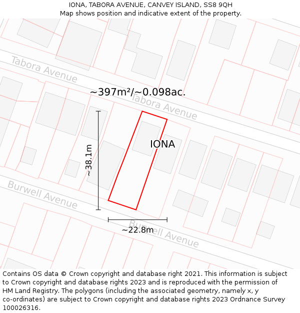 IONA, TABORA AVENUE, CANVEY ISLAND, SS8 9QH: Plot and title map