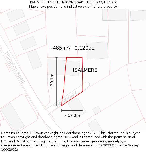 ISALMERE, 14B, TILLINGTON ROAD, HEREFORD, HR4 9QJ: Plot and title map