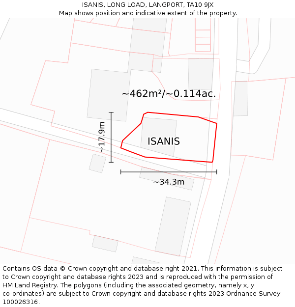 ISANIS, LONG LOAD, LANGPORT, TA10 9JX: Plot and title map