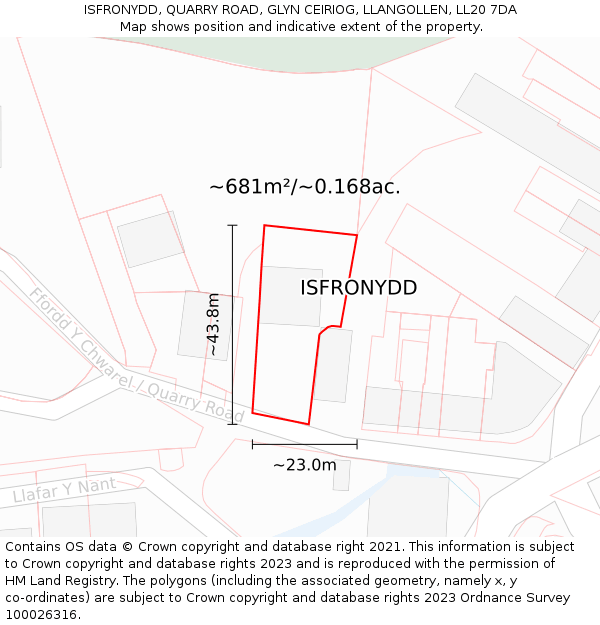 ISFRONYDD, QUARRY ROAD, GLYN CEIRIOG, LLANGOLLEN, LL20 7DA: Plot and title map