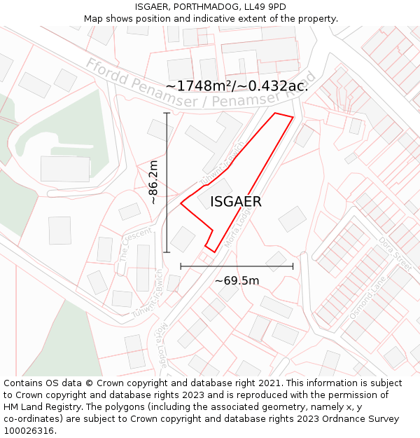 ISGAER, PORTHMADOG, LL49 9PD: Plot and title map