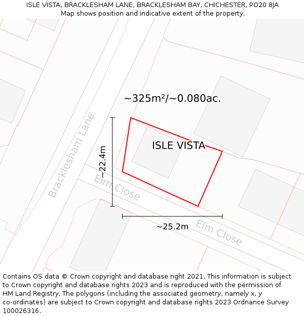 ISLE VISTA, BRACKLESHAM LANE, BRACKLESHAM BAY, CHICHESTER, PO20 8JA: Plot and title map