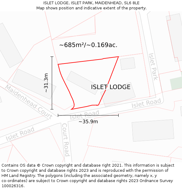 ISLET LODGE, ISLET PARK, MAIDENHEAD, SL6 8LE: Plot and title map