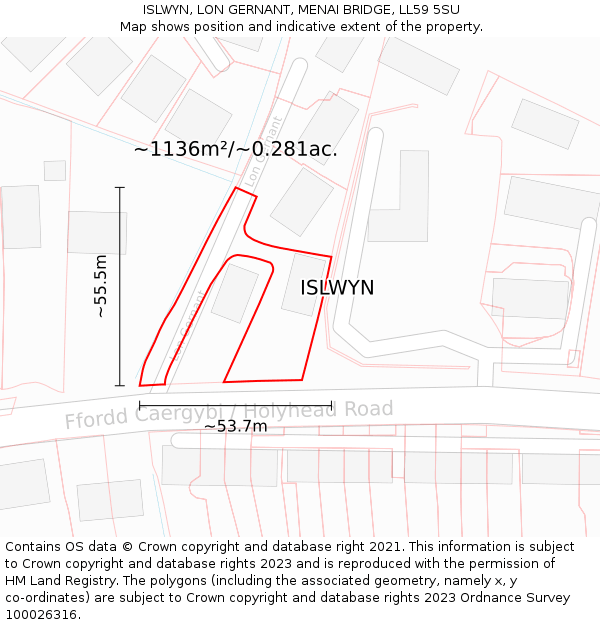 ISLWYN, LON GERNANT, MENAI BRIDGE, LL59 5SU: Plot and title map