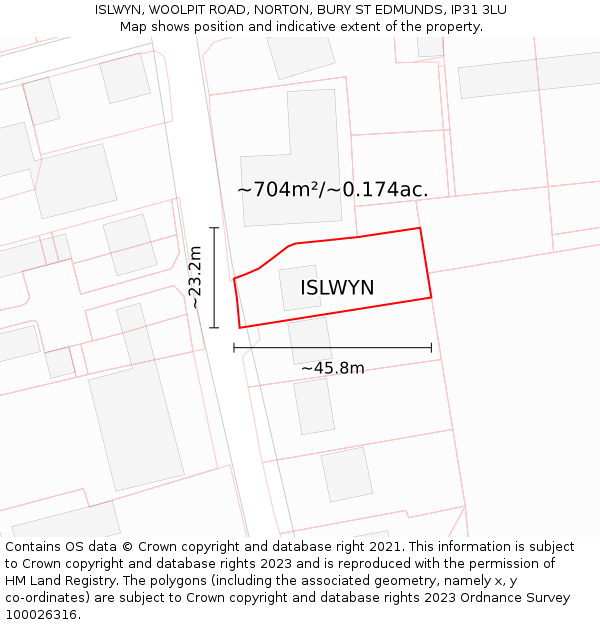 ISLWYN, WOOLPIT ROAD, NORTON, BURY ST EDMUNDS, IP31 3LU: Plot and title map