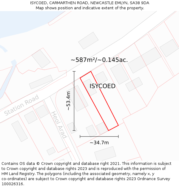 ISYCOED, CARMARTHEN ROAD, NEWCASTLE EMLYN, SA38 9DA: Plot and title map