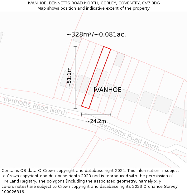 IVANHOE, BENNETTS ROAD NORTH, CORLEY, COVENTRY, CV7 8BG: Plot and title map