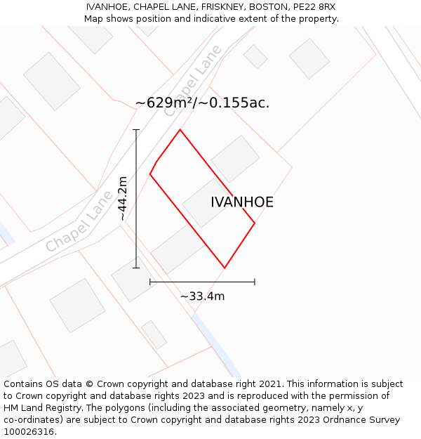 IVANHOE, CHAPEL LANE, FRISKNEY, BOSTON, PE22 8RX: Plot and title map