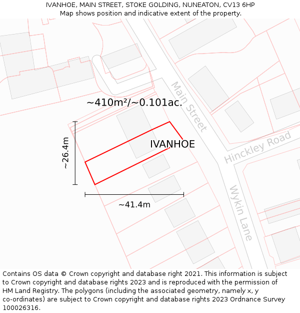 IVANHOE, MAIN STREET, STOKE GOLDING, NUNEATON, CV13 6HP: Plot and title map