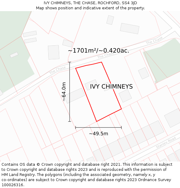 IVY CHIMNEYS, THE CHASE, ROCHFORD, SS4 3JD: Plot and title map