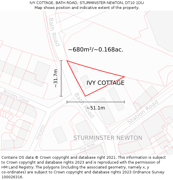 IVY COTTAGE, BATH ROAD, STURMINSTER NEWTON, DT10 1DU: Plot and title map