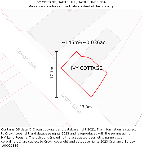 IVY COTTAGE, BATTLE HILL, BATTLE, TN33 0DA: Plot and title map