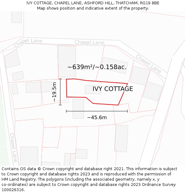IVY COTTAGE, CHAPEL LANE, ASHFORD HILL, THATCHAM, RG19 8BE: Plot and title map