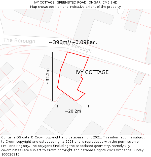 IVY COTTAGE, GREENSTED ROAD, ONGAR, CM5 9HD: Plot and title map